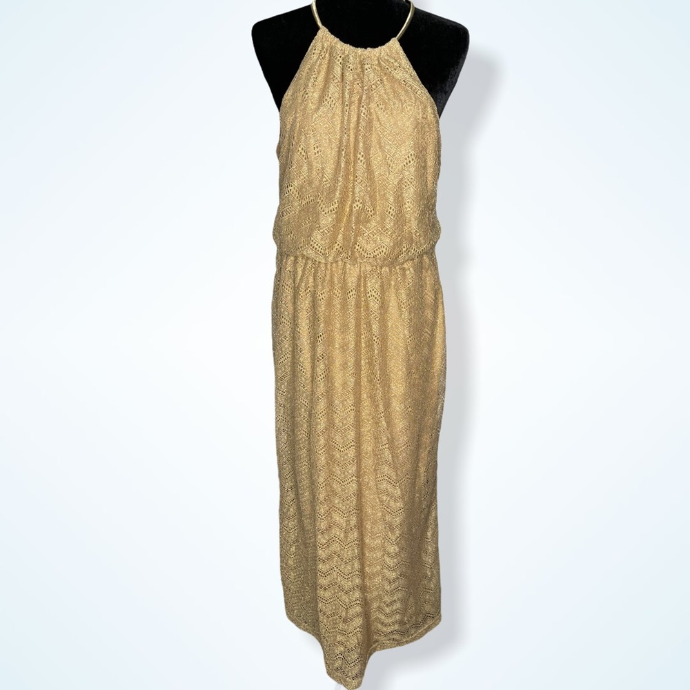 B. Smart knit gold halter maxi dress